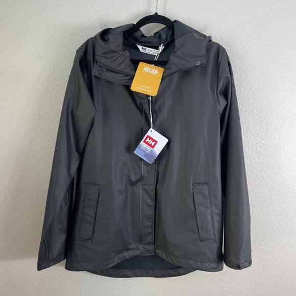 Helly Hansen Jacket Womens Medium Black Moss Waterproof Helox+ Hooded 53253-990 - Picture 1 of 10